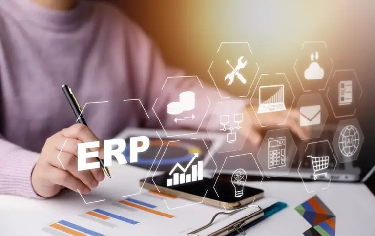 Business,People,Using,A,Laptop,With,Document,Management,For,Erp